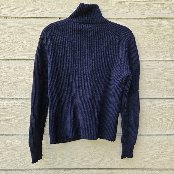 J. Crew navy Ribbed Popover quarter-snap sweater with pockets size small - Picture 2 of 6